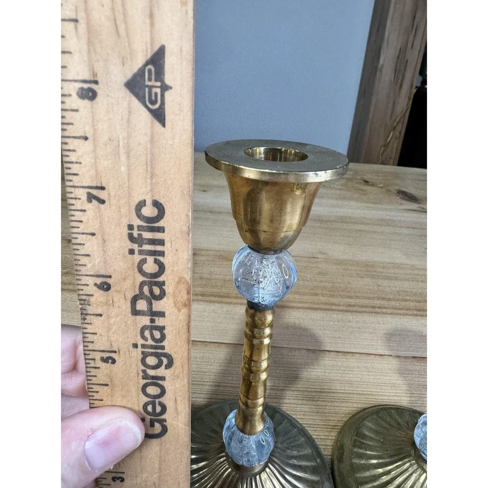 Gold Metal Glass Cobalt Candlestick Holders‎ Set 2 Traditional Taper Home Decor